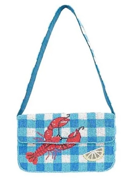 Sol And Mer Handbags - Beaded Gingham Lobster Baguette Shoulder Bag